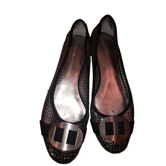 Franco Sarto Silver/Black Perforated Leather Flats Size 8.5M - Picture 2 of 11